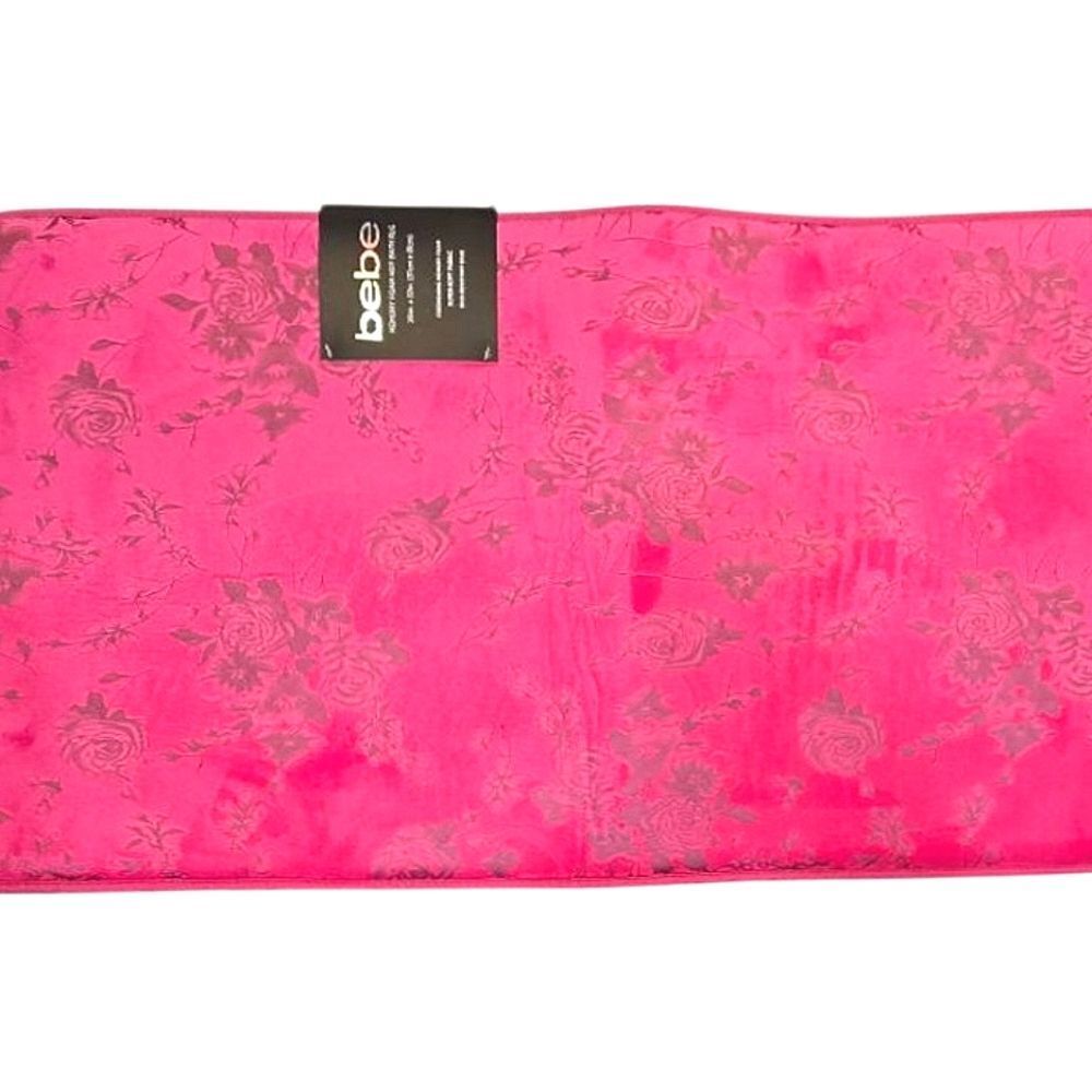 Bebe Floral Print Memory Foam HD Bath Rug- Pink